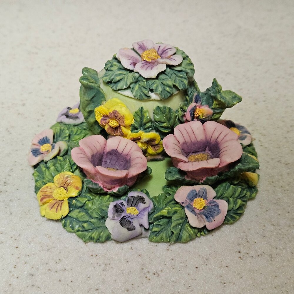 Vintage 90s Miniature Resin Tea Set - Floral Flower